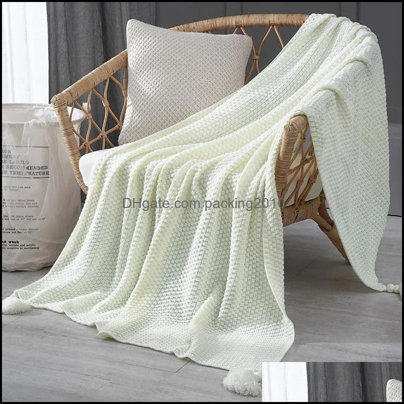 Blankets Thread Blanket With Tassel Solid Beige Grey Coffee Throw For Bed Sofa Home Textile Fashion Cape 130x170cmKnitted