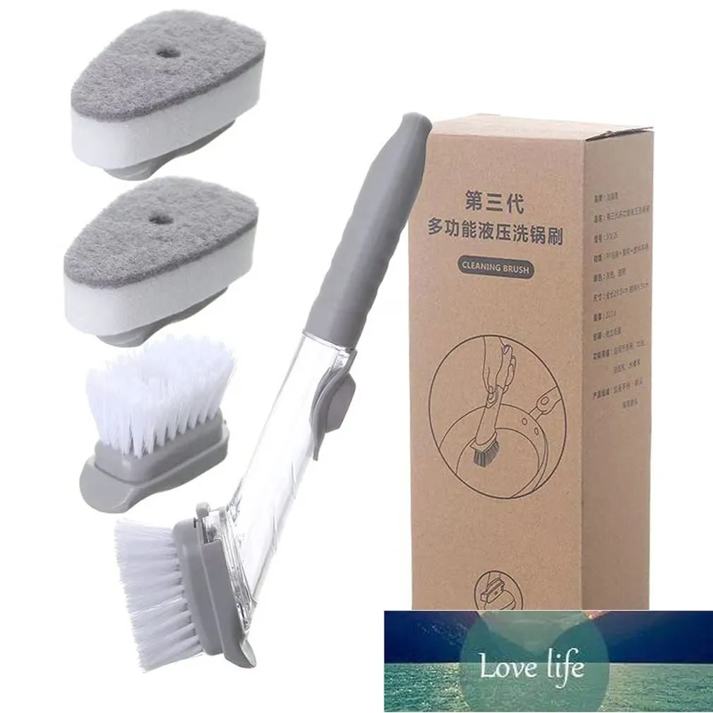 Four-in-one Sponge Automatic Adding Liquid Pot Washing Brush With Liquid Handle + 2 Brush + 2 Sponge Factory price expert design Quality Latest Style Original Status