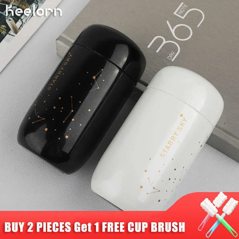 Keelorn Thermos Bottle Starry Sky Mini Small Capacity Leakproof Coffee Mug 304 Stainless Steel Vacuum Flask 200ML Thermo 210615