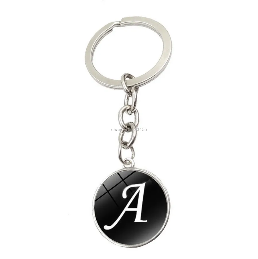 Cabochon en verre porte-clés 26 lettres anglaises temps porte-clés en pierres précieuses porte-clés en argent sac suspendu accessoires de mode