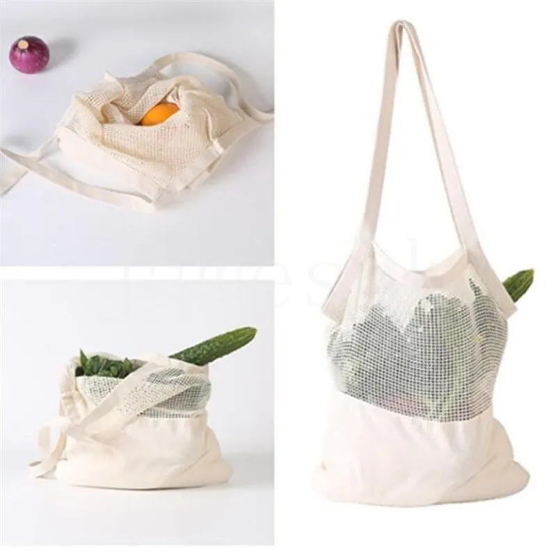 Bolsa de compras de cuerda reutilizable, bolsa de comestibles ecológica para frutas y verduras, bolsa de almacenamiento portátil, bolso de compras, red de malla tejida de algodón DB557