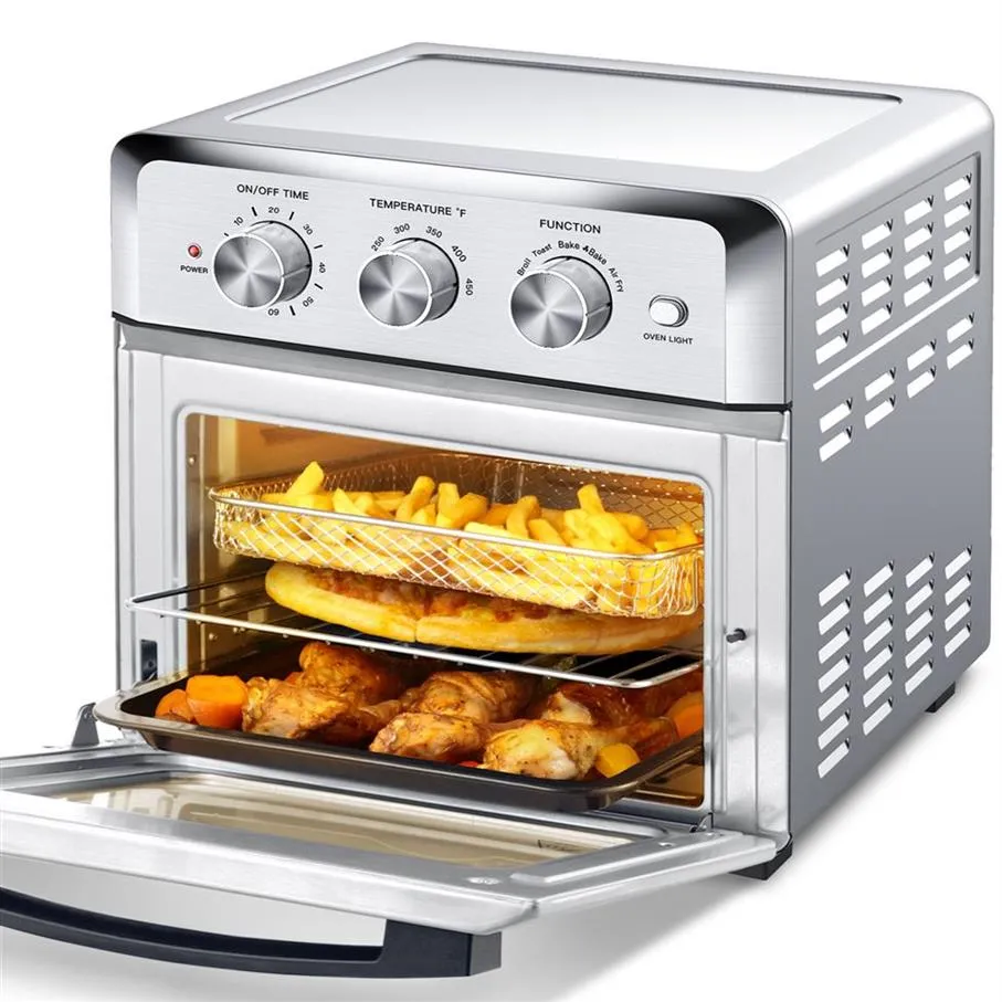 الولايات المتحدة المخزون Geek Chef Fryer Fryer Toaster فرن، 4 شريحة 19qt الحمل الحراري للطيران كونترتوب الفرن فراي خالية من النفط، الطبخ 4 الملحقات a04