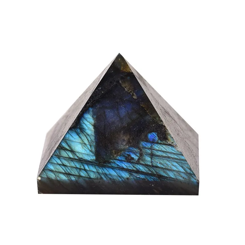 Naturlig Labradorite Moonstone Pyramid Gift Reiki Healing Chakra Meditation Rough Stone Polished Desk Smycken Dekoration