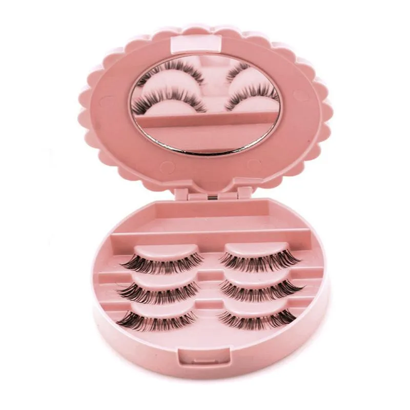 Bouteilles de rangement pots en plastique mignon arc faux cils boîte maquillage cosmétique avec miroir étui organisateur nœud papillon mode cosmétiques outil # W