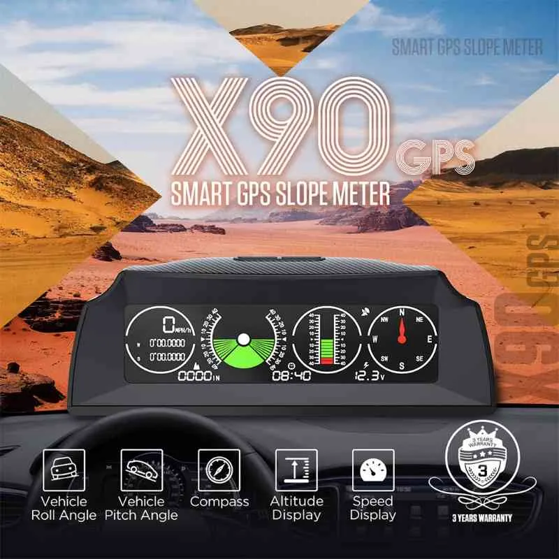 Inclinomètre GPS HUD pour voiture, inclinomètre multifonction pour véhicule, boussole électronique, alarme de survitesse, avec affichage tête haute LCD