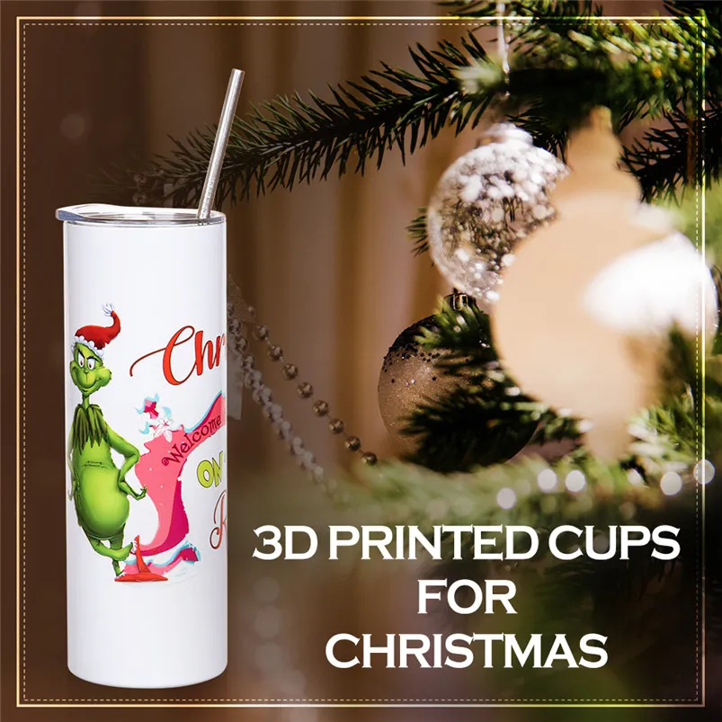 Gobelets à sublimation droits de 20 oz imprimés en 3D, personnalisés, en acier inoxydable, tasse d'eau insultée, tasses à café et à thé pour cadeaux de Noël