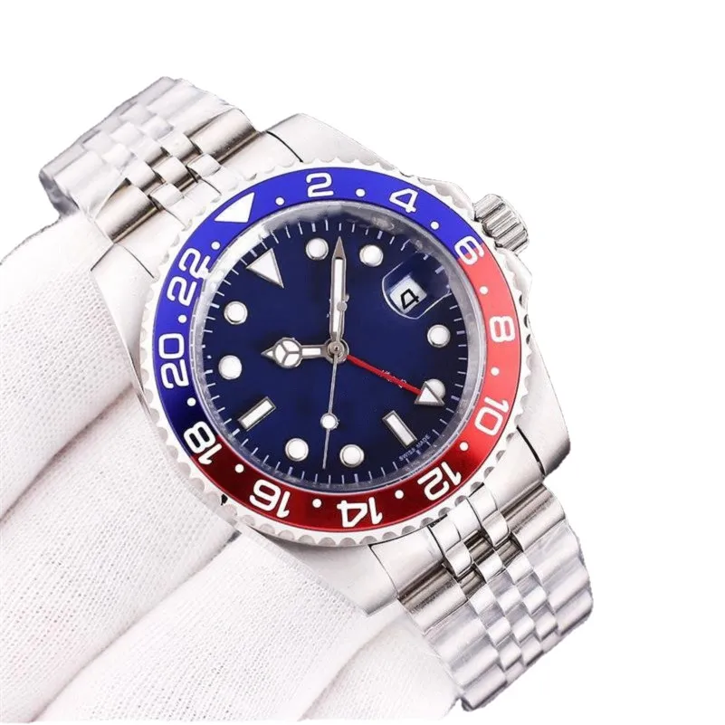 2023 Local Warehouse Top herenhorloge alle werk automatische mechanische horloges roestvrij staal blauw rood keramiek saffierglas 40 mm herenhorloges pols