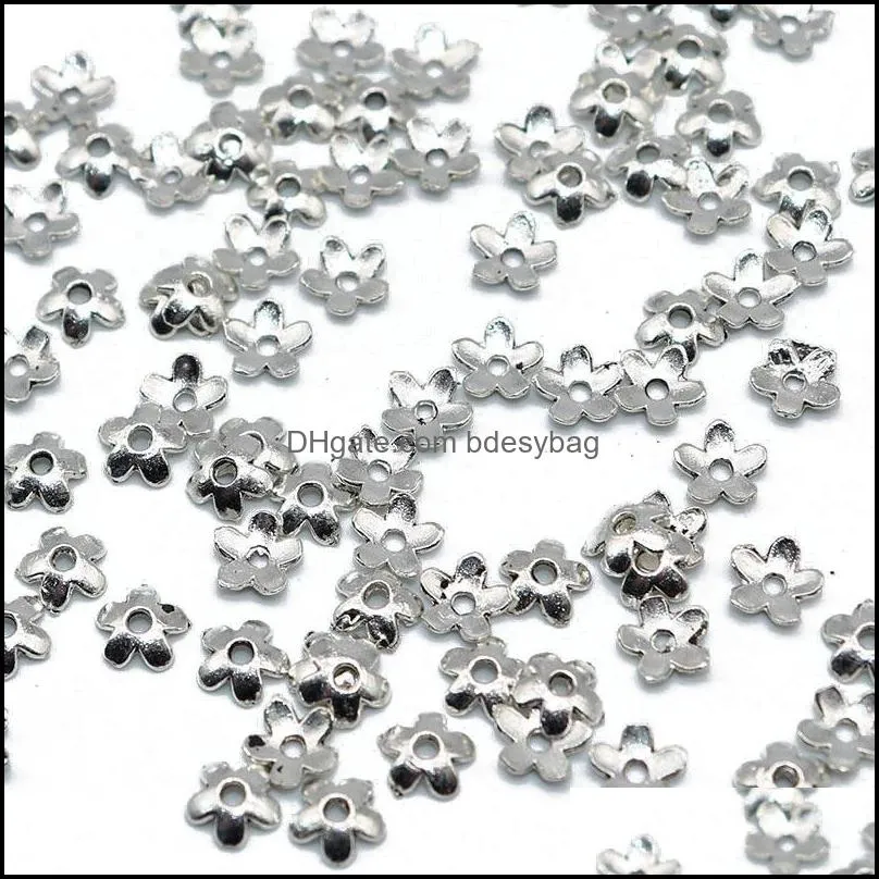Other 6mm 100/200pcs Small Flower Spacer Beads Cap Zinc Alloy Glossy End Caps Pattern Bead Silver Plated For Jewelry Findings
