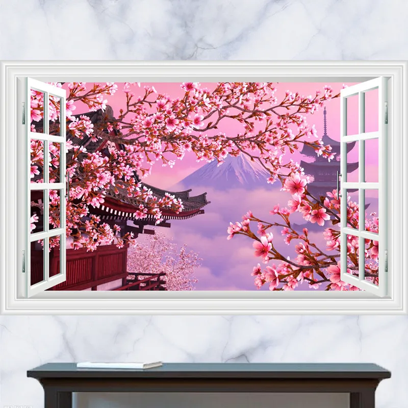 Adesivi Murali 3D Con Paesaggio Finestre Finte Carta Da Parati Giapponese  Con Fiori Di Ciliegio Carta Da Parati Soggiorno Cucina Decalcomanie  Rimovibili Decorazioni La Casa 210308 Da 10,53 €
