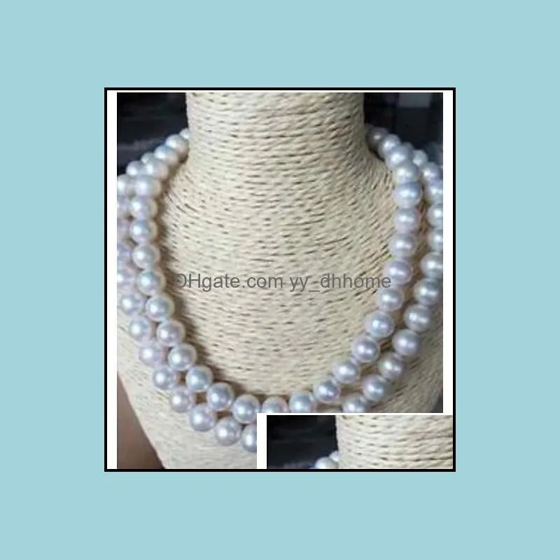 Double Strands 10-11mm Round Natural South Sea White Pearl Necklace 18inch 19inch 14k Gold Clasp