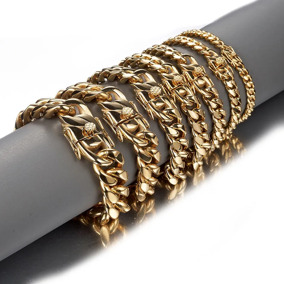 Edelstahl-Armband mit kubanischen Gliedern, Hip-Hop-Schmuck, Herren-Armbänder aus Silber und Gold