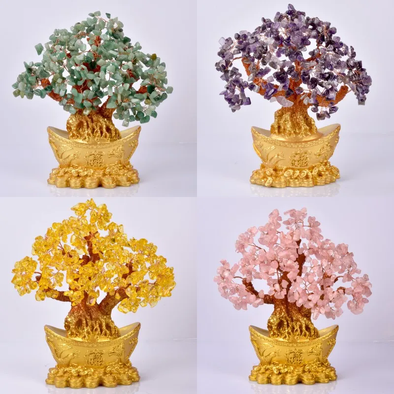 Crystal Fortune Tree Ornament Rijkdom Chinese Gouden Boomme Lucky Money Tree Ornament Home Office Decoration Tabletop Crafts 749 K2