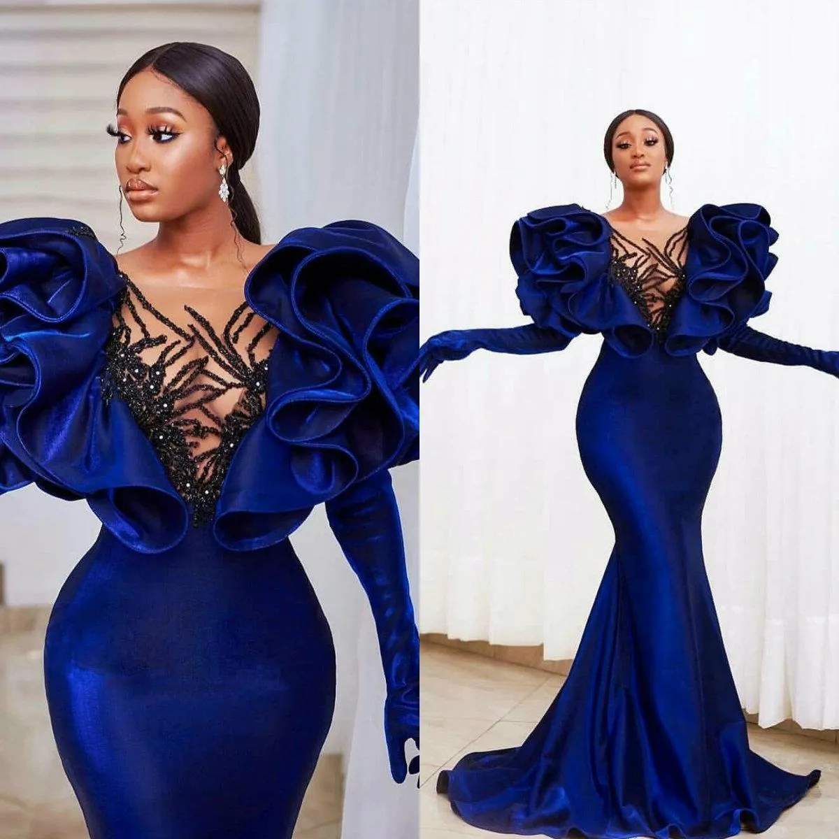 Modest Velvet Mermaid Prom Dresses Plus Size Ruffles Cap Sleeve Elegant Formal Evening Gowns 2021 vestido de novia254d