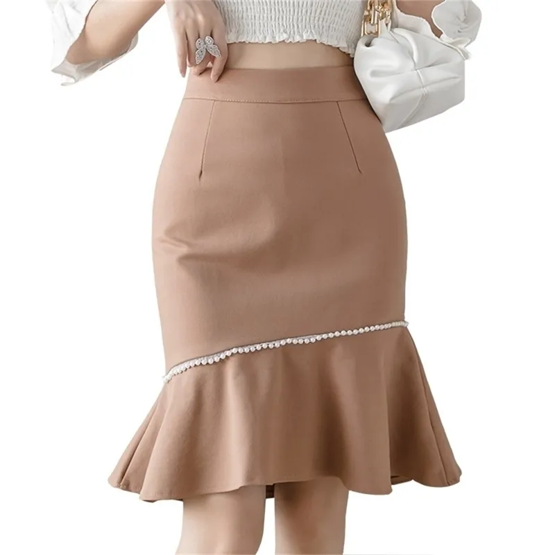 Plus Size Women's Clothing S-5XL High-waist Skirt Elegant Solid Color Office Ladies' Bust Fishtail Skirts 210527