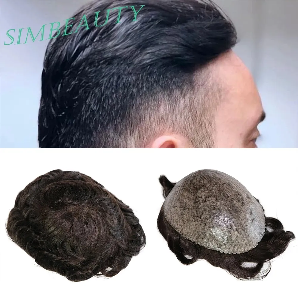 Selva fina 100% Sistema de substituição de cabelo humano para homens transparentes pu toupee máquina completa feita fora da unidade de 8x10size