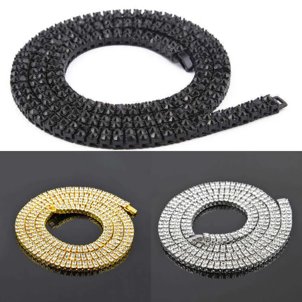 Colar de cristal e diamante dos homens uwin, 9mm corrente de sapato de tênis de linha dupla, preto, ouro e prata, 3 tamanhos de jóias Q0809