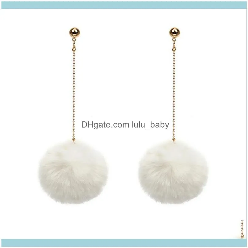 Dangle & Chandelier 7 Option Soft Pom Ball Long Chain Earrings Furry Fluffy For Girls Gift Accessories