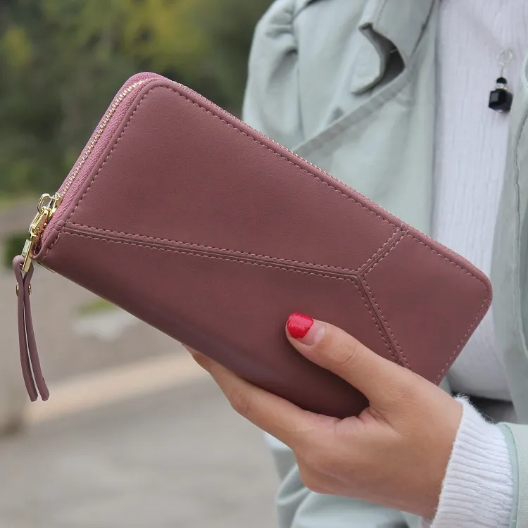 3-in-1 Women's Long Wallet – Genuine Cow Leather Organizer With Detachable Phone Pouch (Brown)