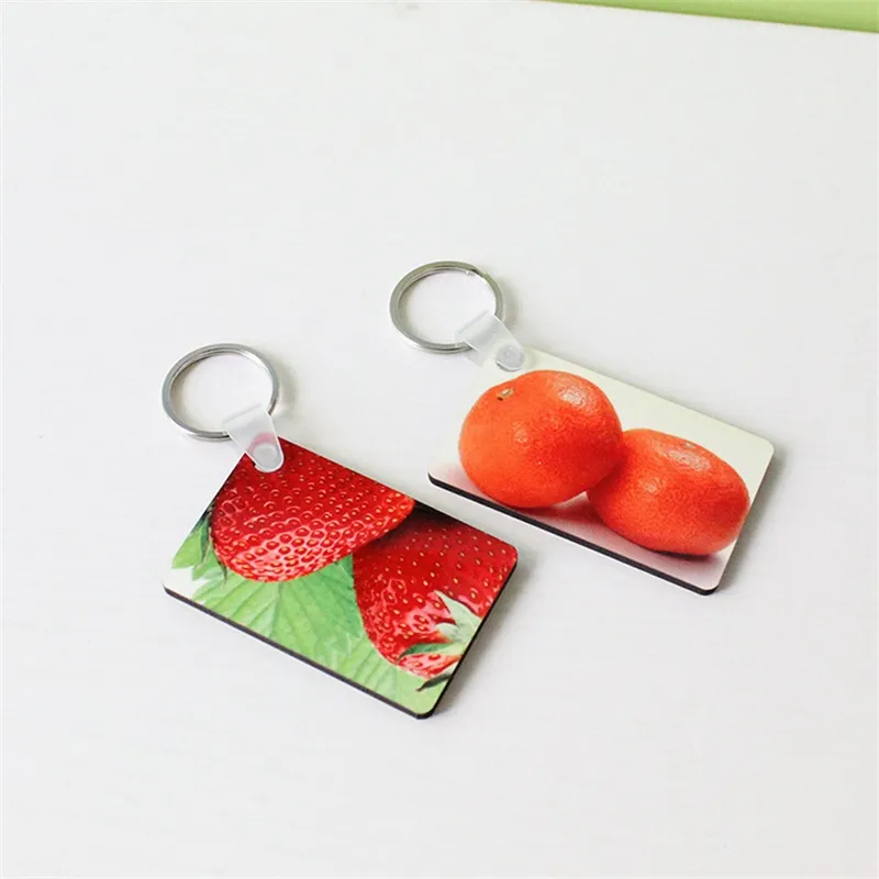 Hot Sublimation Blank Keychain MDF Square Wooden Key Pendant Thermal Transfer Double-sided Key Ring White DIY Gift 60*40*3mm Keychain 41 V2