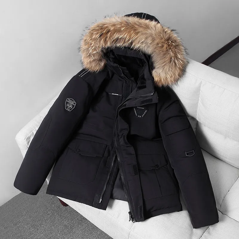 Hommes hiver Parka doudoune chaud imperméable décontracté à capuche blanc duvet de canard mode manteau amovible col de fourrure veste pour hommes