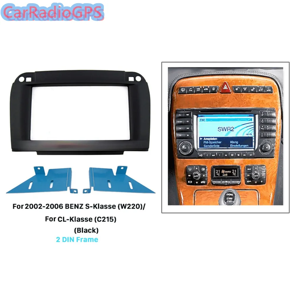 2 DIN-auto Radio Frame DVD Audio Paneel Fascia voor 2002 2003 2004 2005 2006 Benz S-Klasse W220 CL-Klasse C215 Zwart