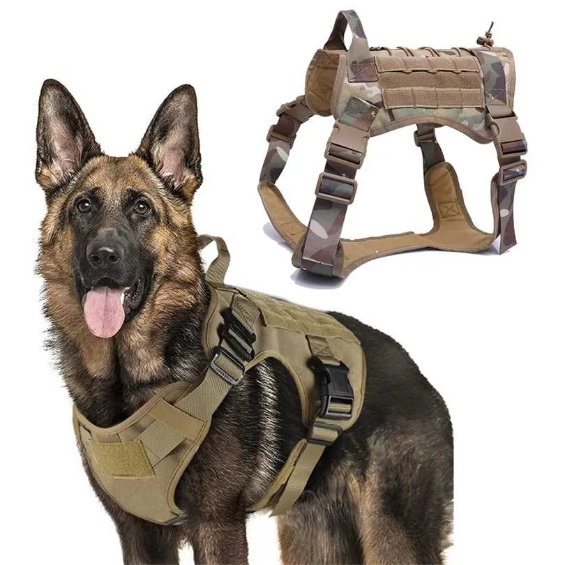Military Tactical Dog Harness Vest K9 Har Working Nylon Bungee Leash Lead Training Running For Medium Large s 211022