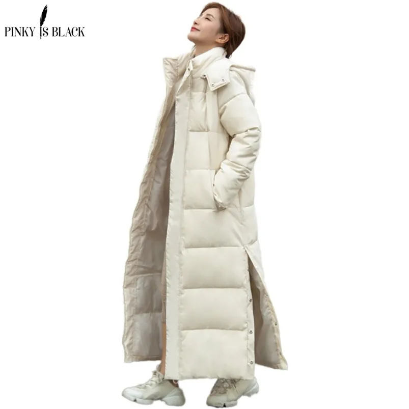 PinkyisBlack X-Long Hooded Parkas Moda Kurtka zimowa Kobiety Casual Gruby Bawełniany Płaszcz Zimowy Kobiety Ciepłe Znosić 210819