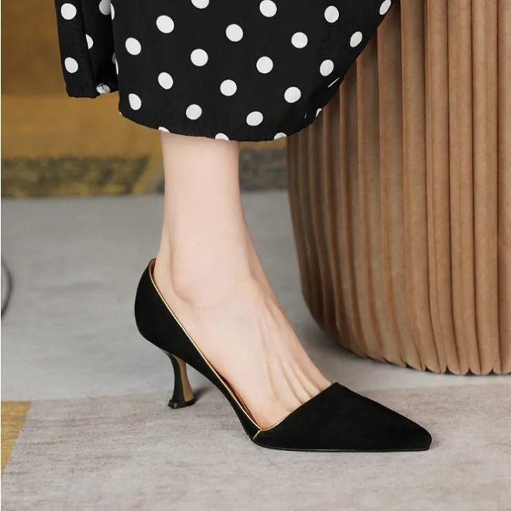 Elegant High heeled Shoe Sexy Pointed toe Lady Mary Jane Shoes Genuine leather Fashion Womens Wedding Party Dress Shoes