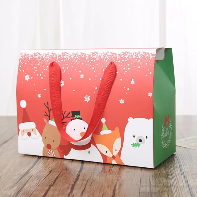 선물 랩 메리 크리스마스 캔디 쿠키 포장 종이 상자 케이크 초콜릿 Dragee 홀더 상자 및 핸들 포장