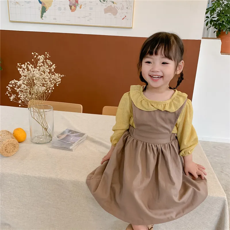 Bahar Kız Elbise Kız 'Saf Pamuk Arka Kemer Elbise Kız Bebek Geri Düğme Elbise Kızlar Parti Ve Düğün için Elbiseler 210303