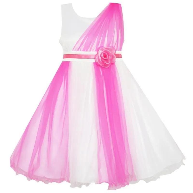 Tjejs klänningar Tjejer Klä Elegant Bröllopsklänning Bridesmaid Tulle Blomma 2021 Sommar Princess Party Kids Kläder Storlek 4-10 Karneval