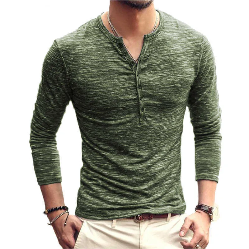 Shokotano Men's Henley Camisa Manga Longa Elegante Slim Fit Tee Tops Botão Colarinho Casual T-shirt Homens Outwears Design Tee Sh190828