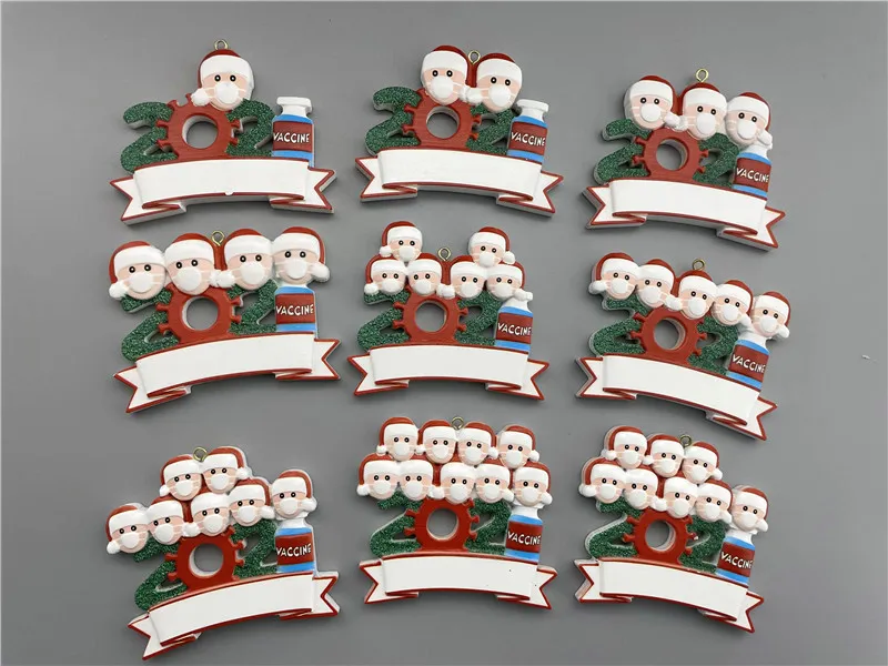2021 Kerst Ornament Christmas Decorations Quarantine Hars Materiaal Familie van 1-9 Hoofden DIY Tree Hanger Accessoires met touw