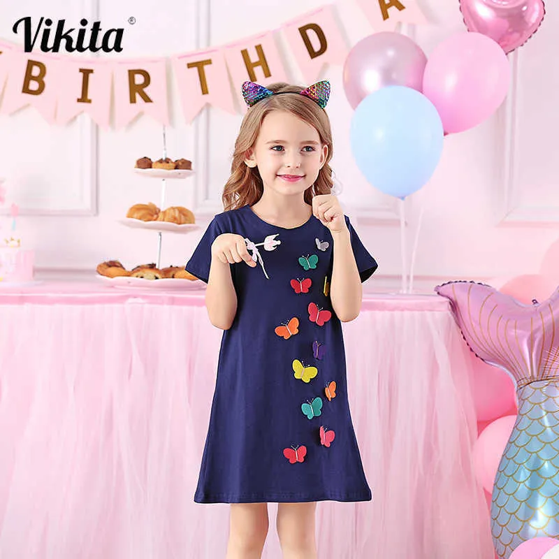 Викита Хлопковое платье для девочек Девочки с коротким рукавом платья для малышей повседневные Vestidos дети девушки летняя одежда Q0716