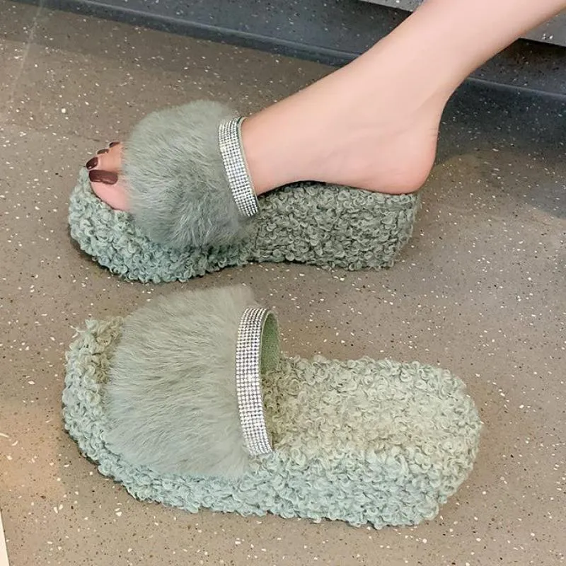 Terlik kadın Kabarık Platformu Moda Peluş Kapalı Kama YTMTLOY Ev Ayakkabı Bayanlar Sandalet Zapatillas Mujer Casa