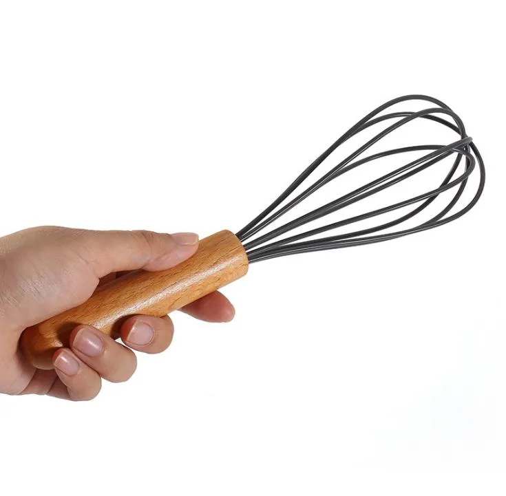 Egg Tools Wooden Handle Silicone Whisk Household Hand Mixer Beater Baking Tool SN3244