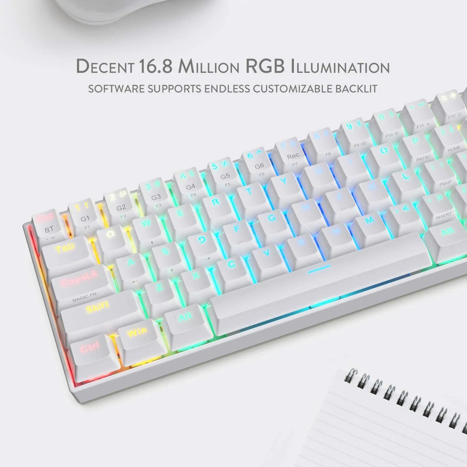 Mini 60% Clavier de Jeu, Câblé USB Gaming Keyboard, Configuration Compact  62 Touches, Ultra-Light Portable,QWERTY, Rétroéclairé RGB Clavier