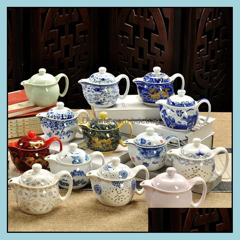 Chinese Kung Fu Porcelain Teapot with Infuser Handmade Dragon Flower Puer Tea Pot 350ml Ceramic Samovar Kungfu Teaware