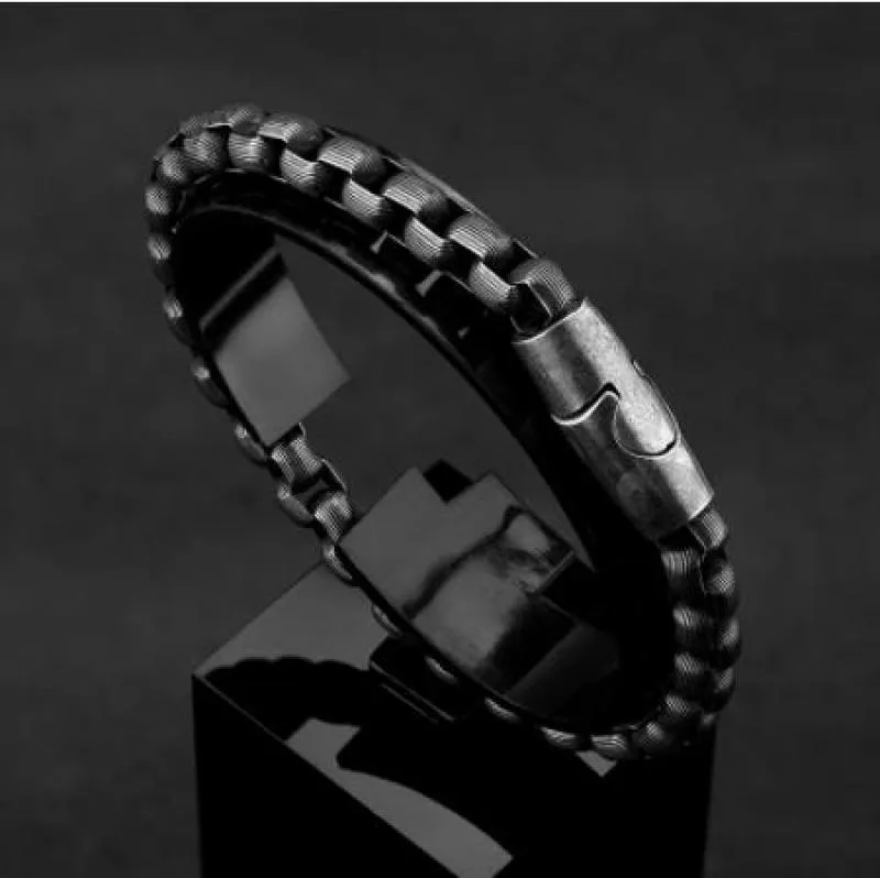 Bracelet Mens Stainless Steel Ancient Silver Color Box Chain Bracelet Hip Hop Jewelry Gift