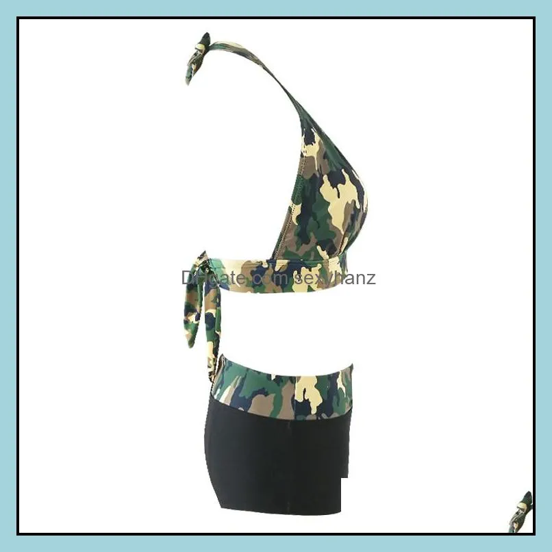 10pcs Sexy Women Two Piece Swimwear With V Neck Halter Camouflage Push Up Bikini Set S M L XL QP0208