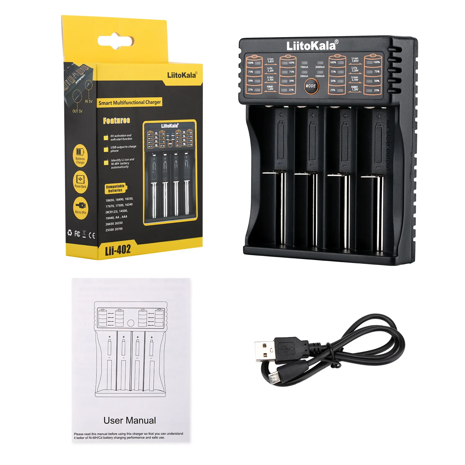 Wholesale LiitoKala Lii-402 battery charger for 1.2V/3.7V/ 3.2V/3.85V/4.2V AA AAA 18650 26700 21700 18350 26650 10440 14500 16340 CR123A