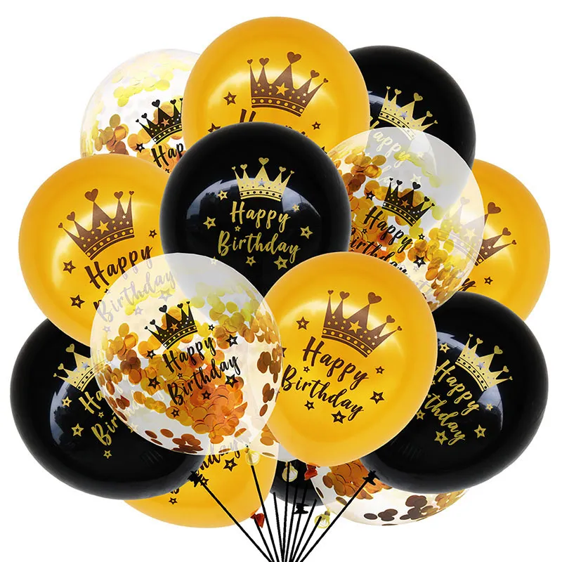 15Pcs Black Gold Latex Balloons 18 30 40 50 60th Happy Birthday Balloon Printed Helium Ballon Anniversary Birthday Party Decor