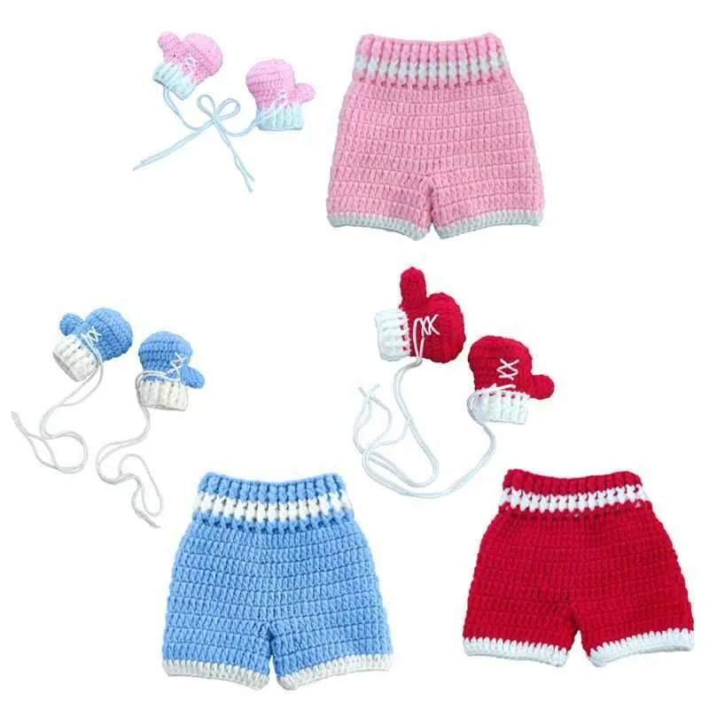0-3標本の赤ちゃんかぎ針編み写真小道具撮影新生児の撮影クールな少年の衣装幼児のズボン服セットG1023