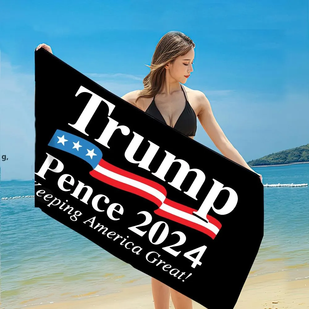 Asciugamani da spiaggia da bagno in tessuto ad asciugatura rapida Asciugamano Trump 2024 Bandiere americane Stampa Tappetino Coperte di sabbia per doccia da viaggio Nuoto RRD13418