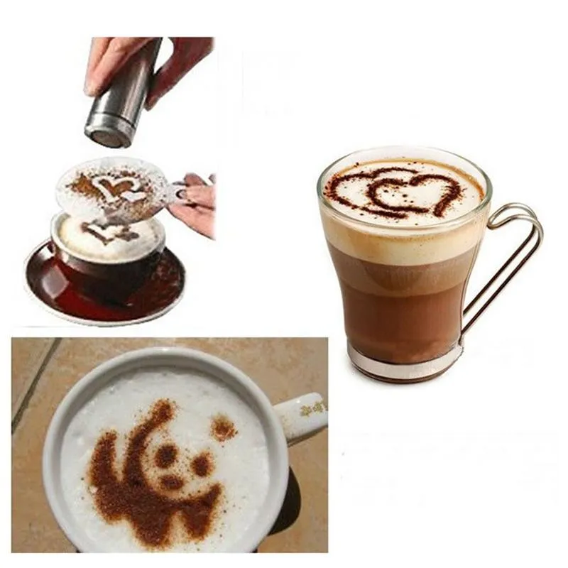 Plastic Fancy Coffee Decorating Stencils Milk Froth Cake Decoration Mold Barista Cappuccino Printing Template Spray Stencil JY0033