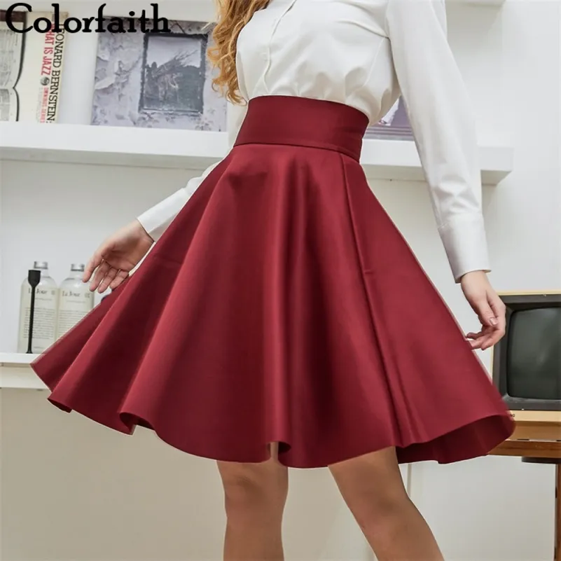 Neue Mode Frauen Baumwolle Raum Knielangen Big Swing Regenschirm Rock Hohe Taille Vintage Damen Midi Saia Skater Rock SK7340 210306