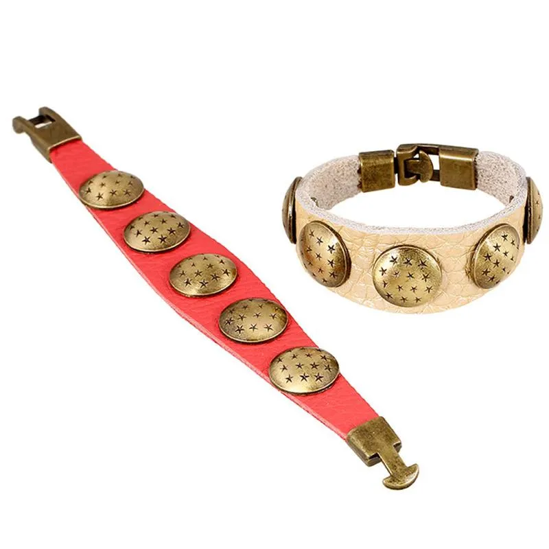 Теннисная мода красная/бежевая подлинные кожаные браслеты антикварные бронзовые раунд заклинания браслеты для кожи для вечеринок