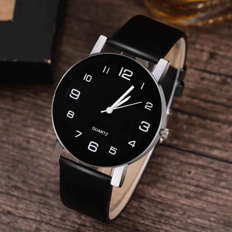 Black Women Watch Hot Selling Stainless Steel Leather Strap Analog Quartz WristWatch colour five