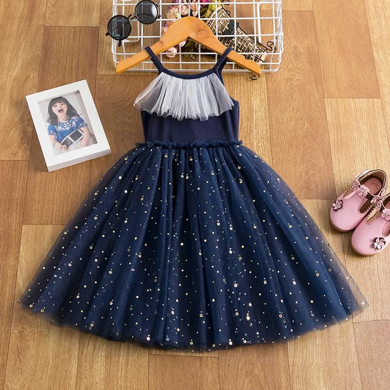 فساتين بناتي فستان نجوم مزين بالترتر للفتيات الصغيرات ملابس غير رسمية للأطفال حفلة الأميرة زي ملابس صيفية أنيقة 3-8T Vestidos