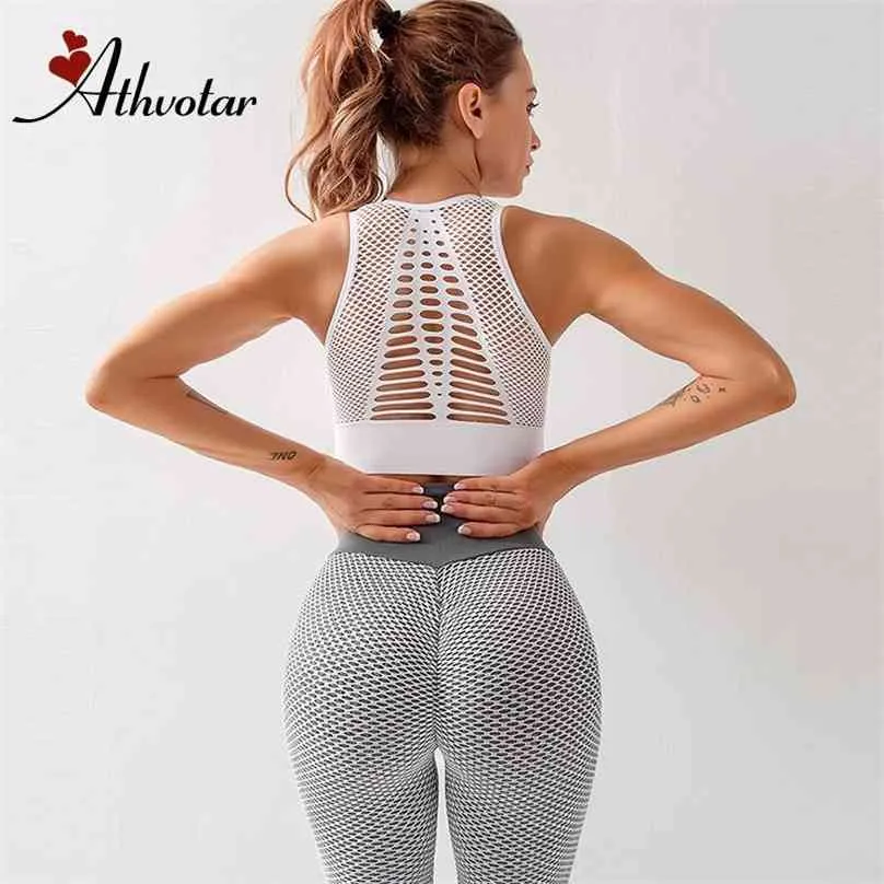 ATHVOTAR 2-teiliges Set für Damen, nahtlos, gepunktet, Trainingskleidung für Fitnessstudio, Kleidung, hohe Taille, Leggings, BH, Sportbekleidung 210802